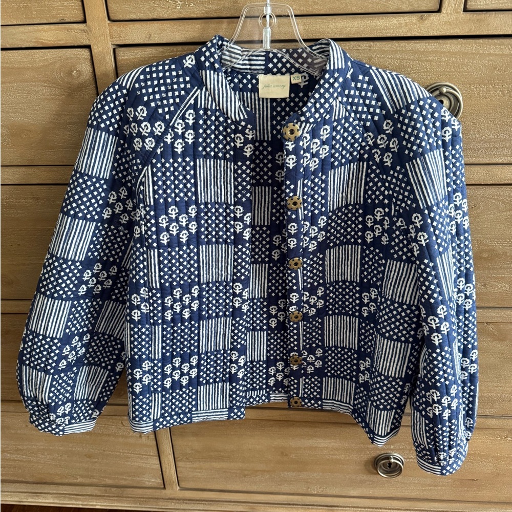 Navy Floral Patterned Women's Jacket